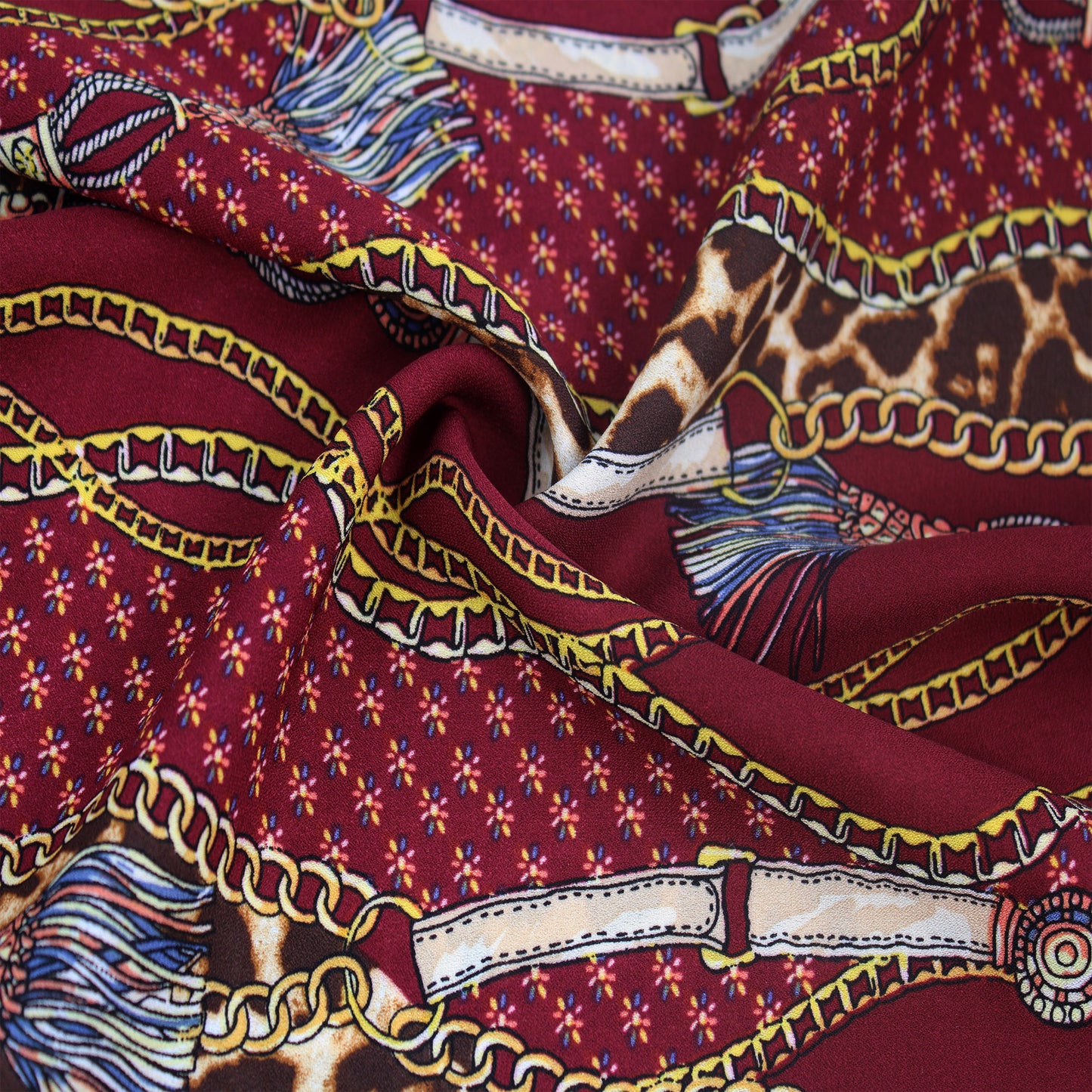 P-1118-504-BURGUNDY-GOLD - PRINTED WOOL DOBBY 100% POLYESTER