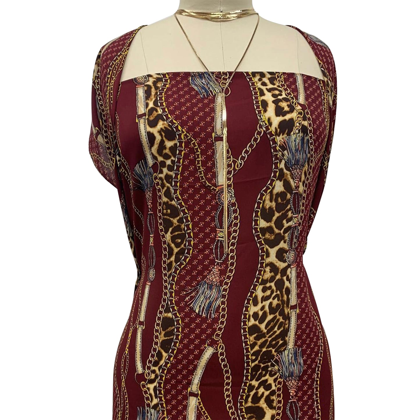 P-1118-504-BURGUNDY-GOLD - PRINTED WOOL DOBBY 100% POLYESTER