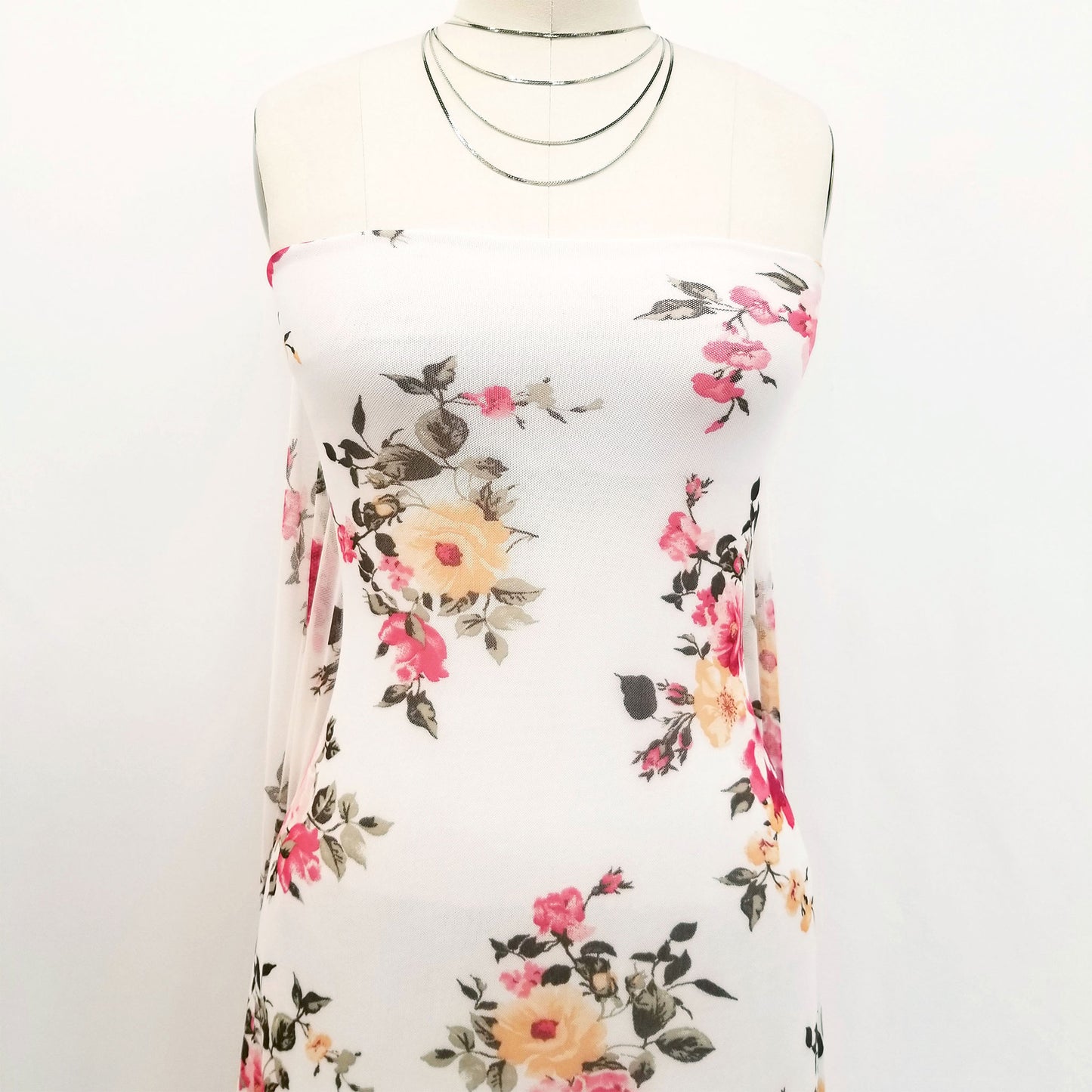 P-112-453-IVORY-RED - PRINTED POLY POWER MESH 92%POLY 8%SPANDEX