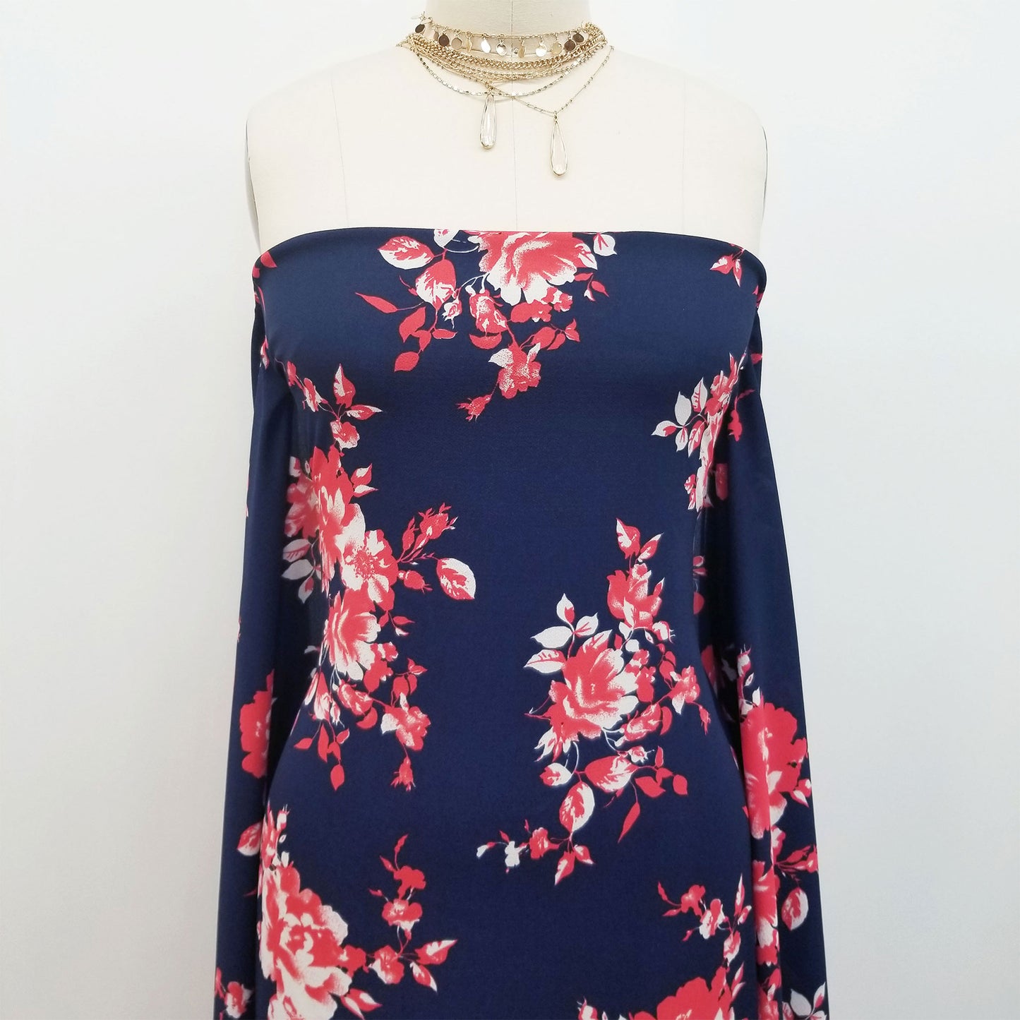 P-114-586-NAVY-SCARLET - PRINTED CREPE CHIFFON 97% POLY 3% SPANDEX
