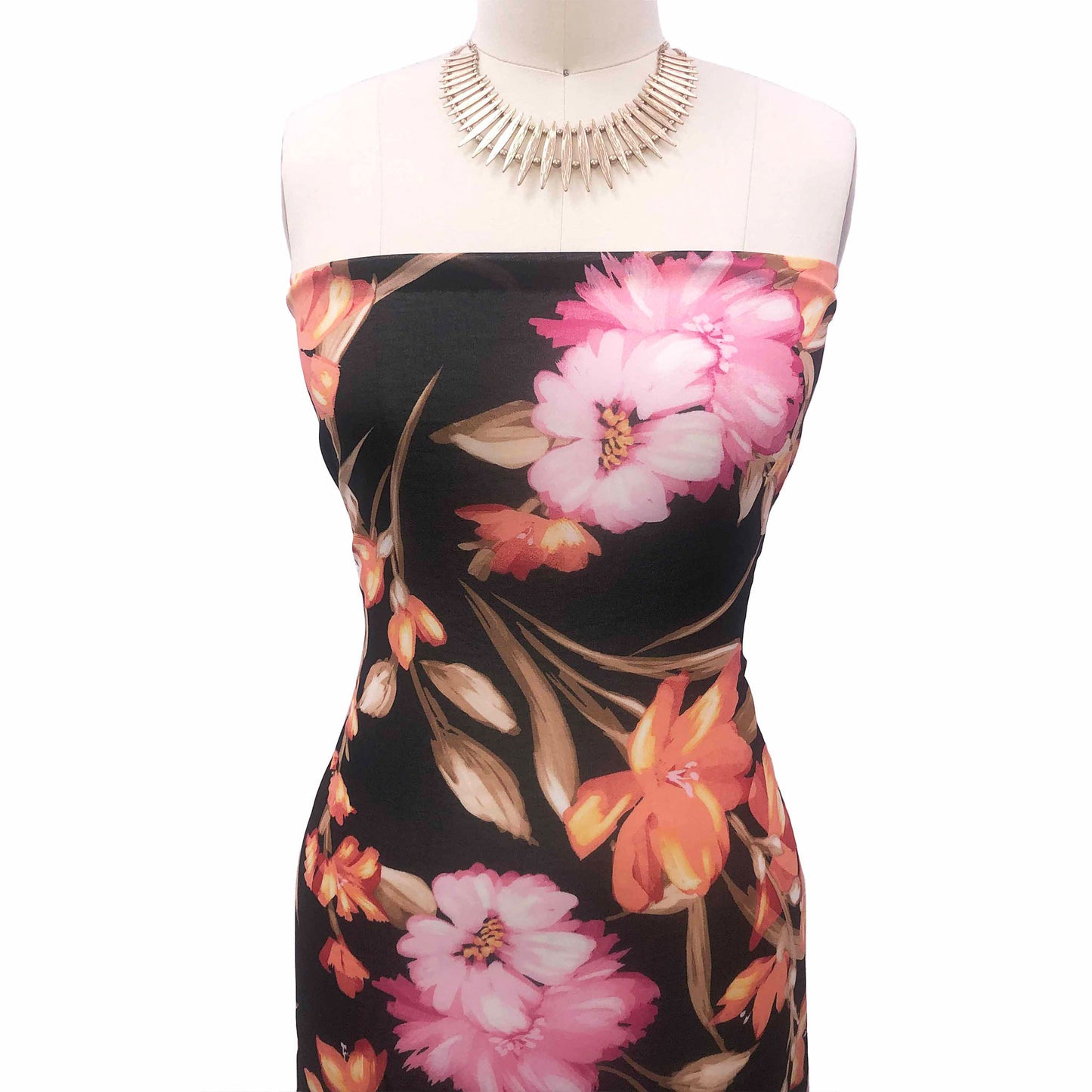 P-1140-501-BLACK-ORANGE - PRINTED 100% POLYESTER HI MULTI CHIFFON WASH