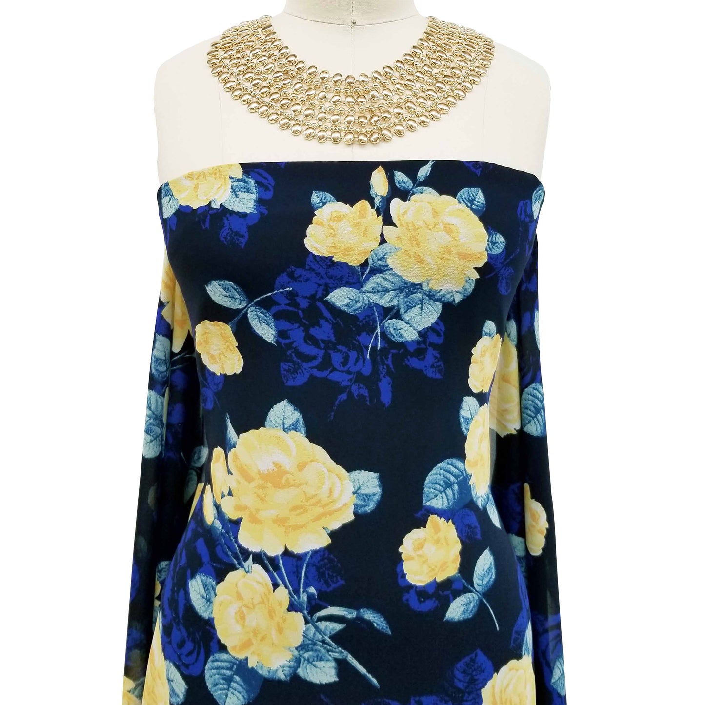 P-116-502-NAVY-YELLOW - PRINTED 100% POLY CHELSEA CHIFFON