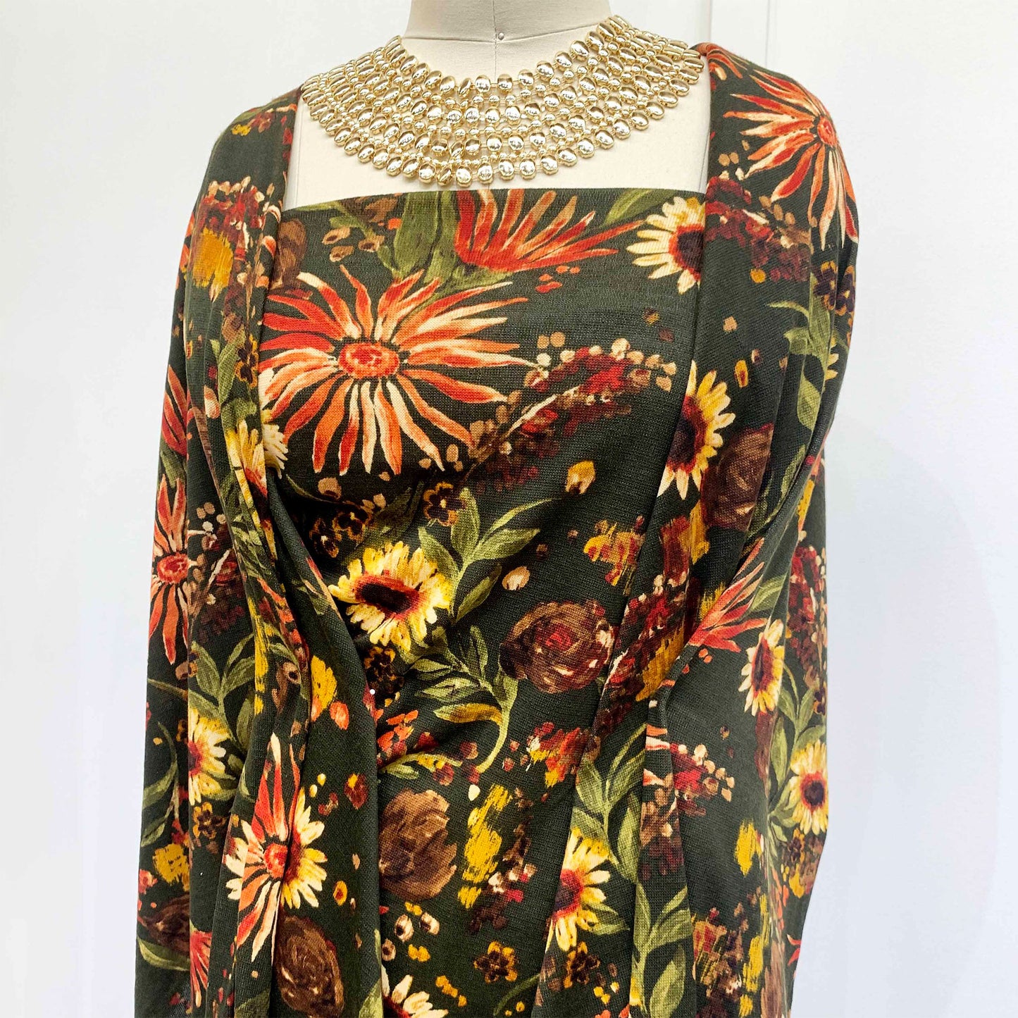 P-1187-756-HC-OLIVE-RUST-GOLD - PRINTED HACCI BRUSHED 97% POLY 3% SPANDEX