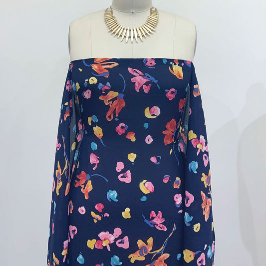 P-1201-504-NAVY-ORANGE-YELLOW - PRINTED WOOL DOBBY 100% POLYESTER