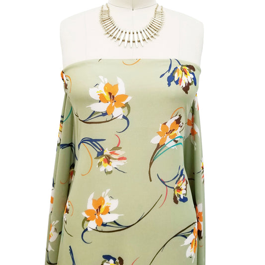 P-124-B-502-SAGE-TANGERINE - PRINTED 100% POLY CHELSEA CHIFFON