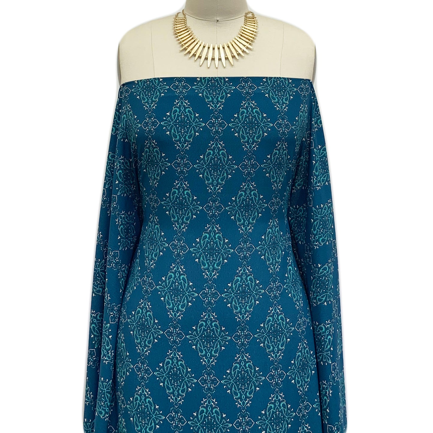 P-1241-754-TEAL-TURQUOISE - PRINTED POLY MOROCCAN 100% POLY