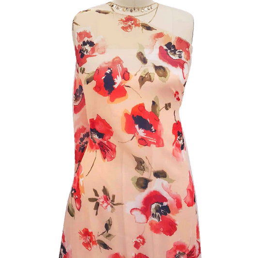 P-125-501-PEACH-HOT-CORAL - PRINTED 100% POLYESTER HI MULTI CHIFFON WASH