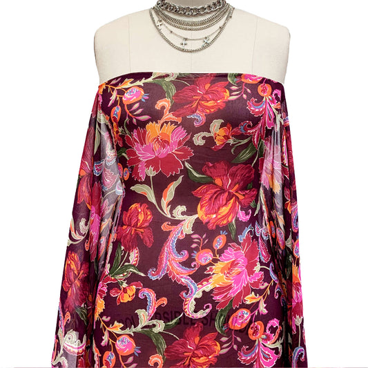 P-1269-501-BURGUNDY-RED-HOT-PINK - PRINTED 100% POLYESTER HI MULTI CHIFFON WASH