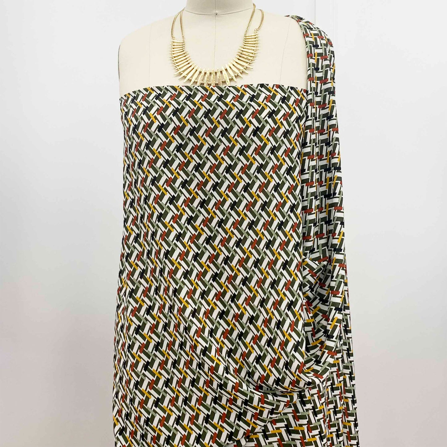 P-1332-504-OFF-WHITE-OLIVE-GOLD - PRINTED WOOL DOBBY 100% POLYESTER