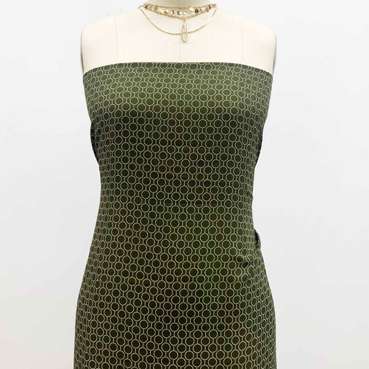 P-1334-504-OLIVE-ECRU - PRINTED WOOL DOBBY 100% POLYESTER