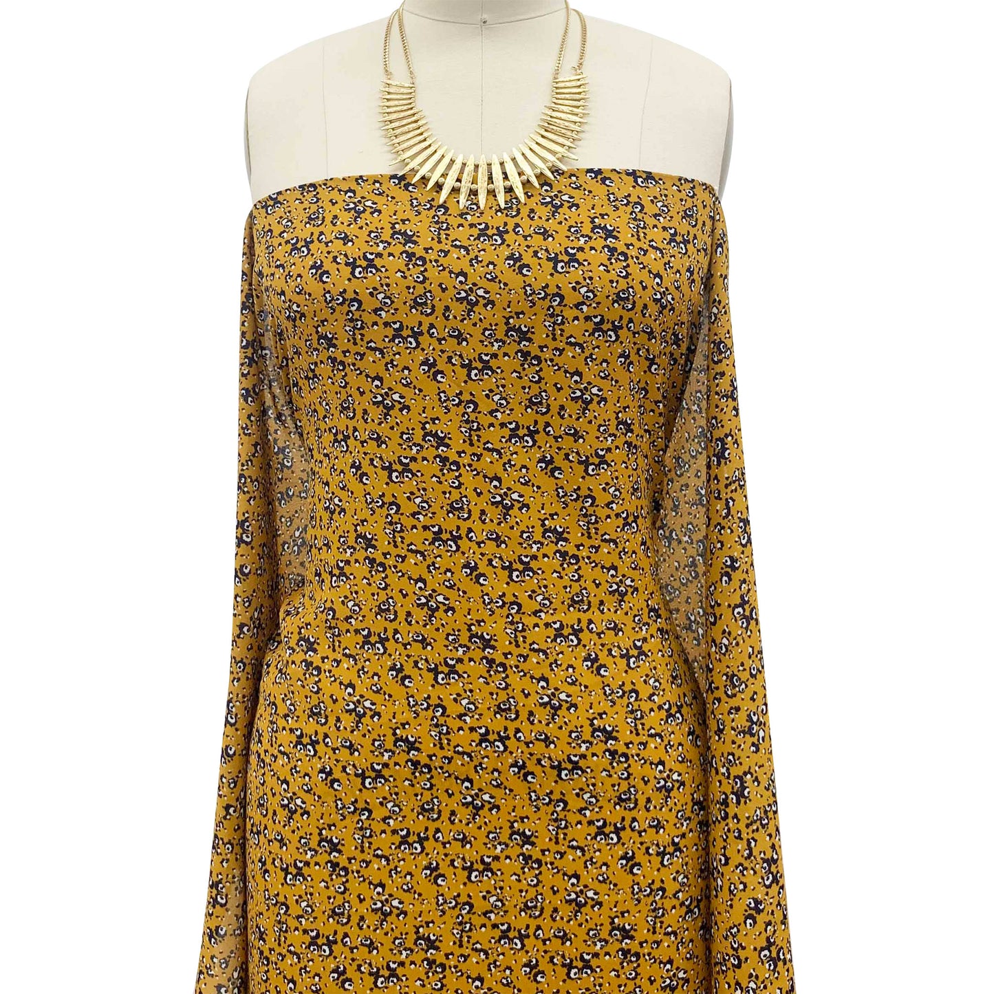 P-1339-504-MUSTARD-NAVY - PRINTED WOOL DOBBY 100% POLYESTER