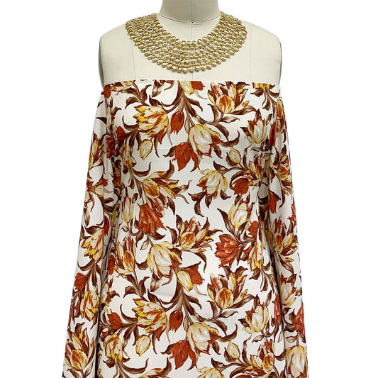 P-1343-754-ECRU-RUST-MUSTARD - PRINTED POLY MOROCCAN 100% POLY