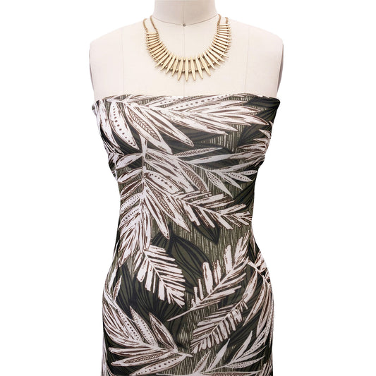 P-1372-453-OLIVE-BEIGE - PRINTED POLY POWER MESH 92%POLY 8%SPANDEX