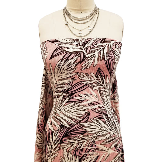 P-1372-636-MELLOW-ROSE-ECRU PRINTED CREPON 100% RAYON CREPON