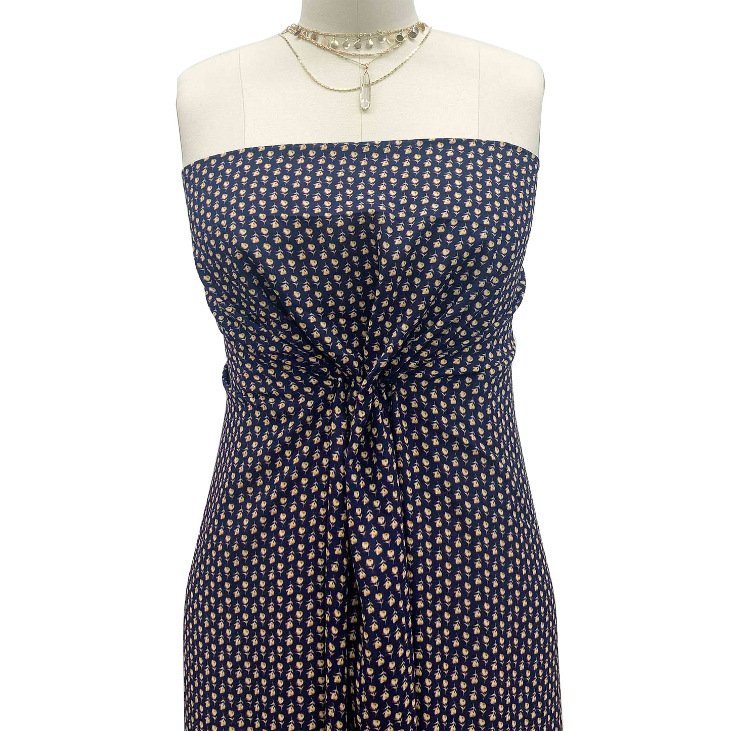 P-1391-504-NAVY-CORAL-YELLOW - PRINTED WOOL DOBBY 100% POLYESTER