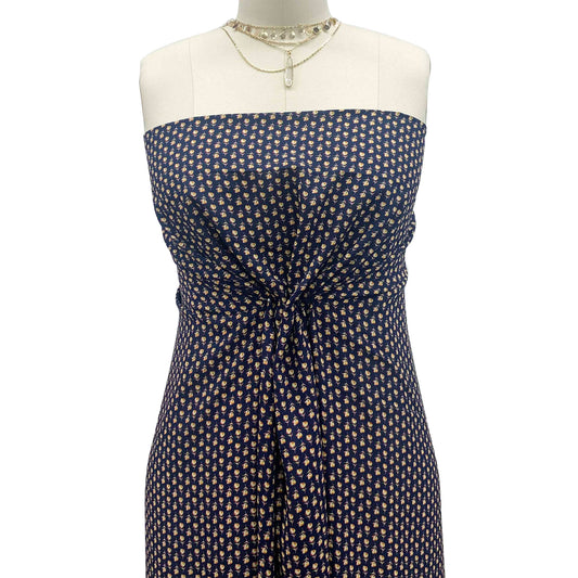 P-1391-504-NAVY-CORAL-YELLOW - PRINTED WOOL DOBBY 100% POLYESTER