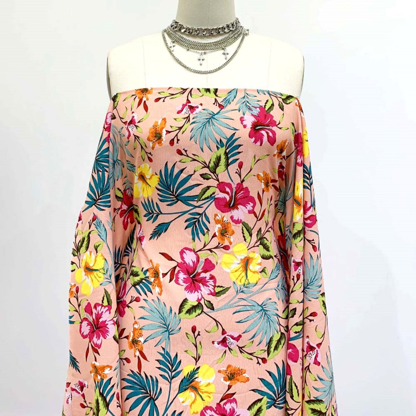 P-1396-754-PEACH-FUCHSIA-YELLOW - PRINTED POLY MOROCCAN 100% POLY