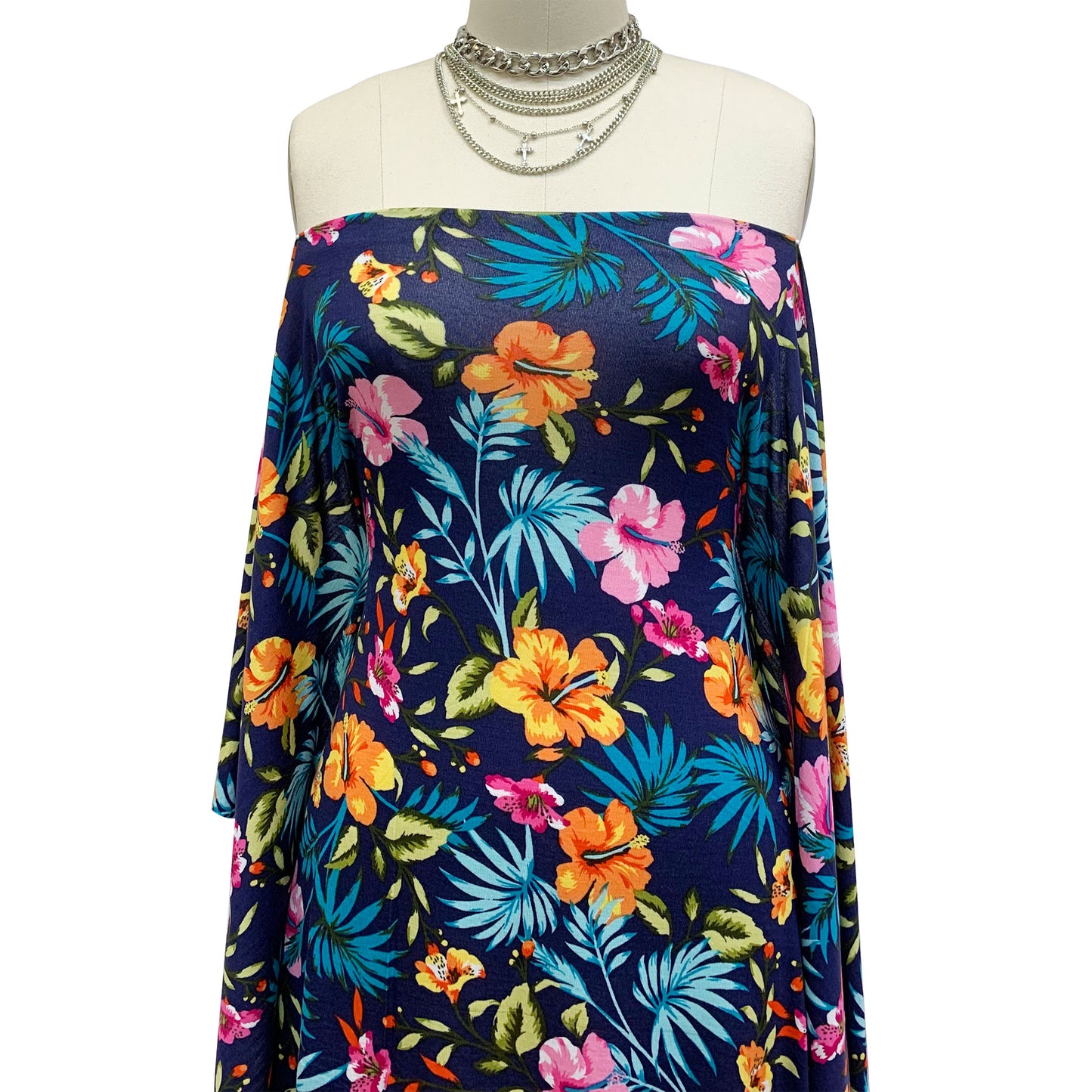 P-1396-HVY-RSJ-NAVY-TANGERINE-PINK - PRINT RSJ 95% RAYON 5% SPANDEX JERSEY