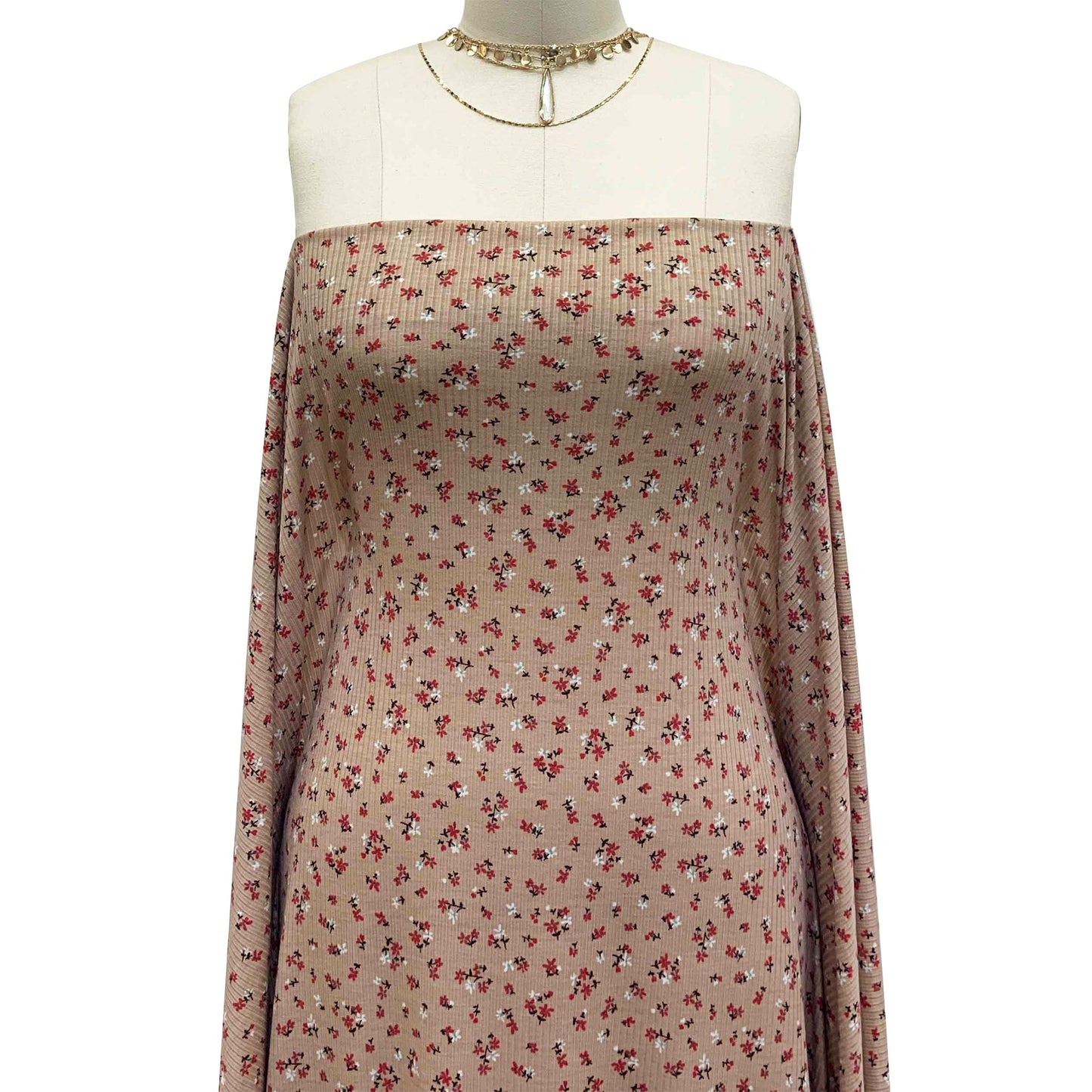 P-1412-761-MAPLE-SUGAR-RED - PRINTED 4X2 RIB 96% POLY 4% SPANDEX