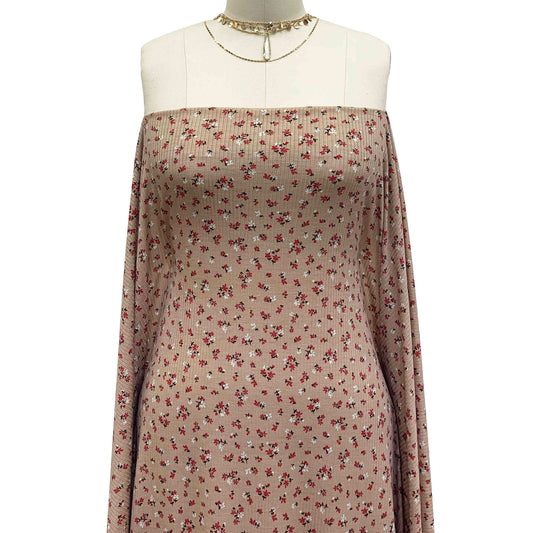 P-1412-761-MAPLE-SUGAR-RED - PRINTED 4X2 RIB 96% POLY 4% SPANDEX