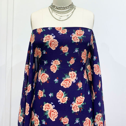 P-1414-504-NAVY-PEACH - PRINTED WOOL DOBBY 100% POLYESTER