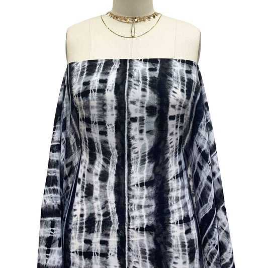 P-1417-504-BLACK-CHARCOAL - PRINTED TIE DYE WOOL DOBBY 100% POLYESTER