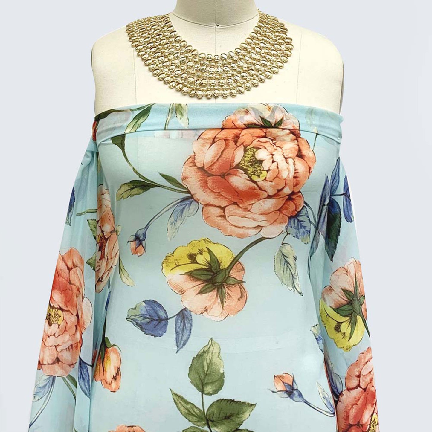 P-1427-501-MINT-PEACH - PRINTED 100% POLYESTER HI MULTI CHIFFON WASH