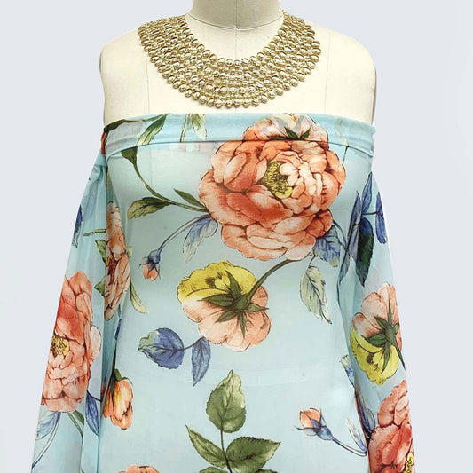 P-1427-501-MINT-PEACH - PRINTED 100% POLYESTER HI MULTI CHIFFON WASH