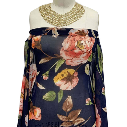 P-1427-501-NAVY-CORAL - PRINTED 100% POLYESTER HI MULTI CHIFFON WASH