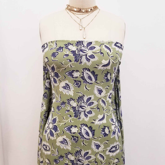 P-143-586-SAGE-INDIGO - PRINTED CREPE CHIFFON 97% POLY 3% SPANDEX