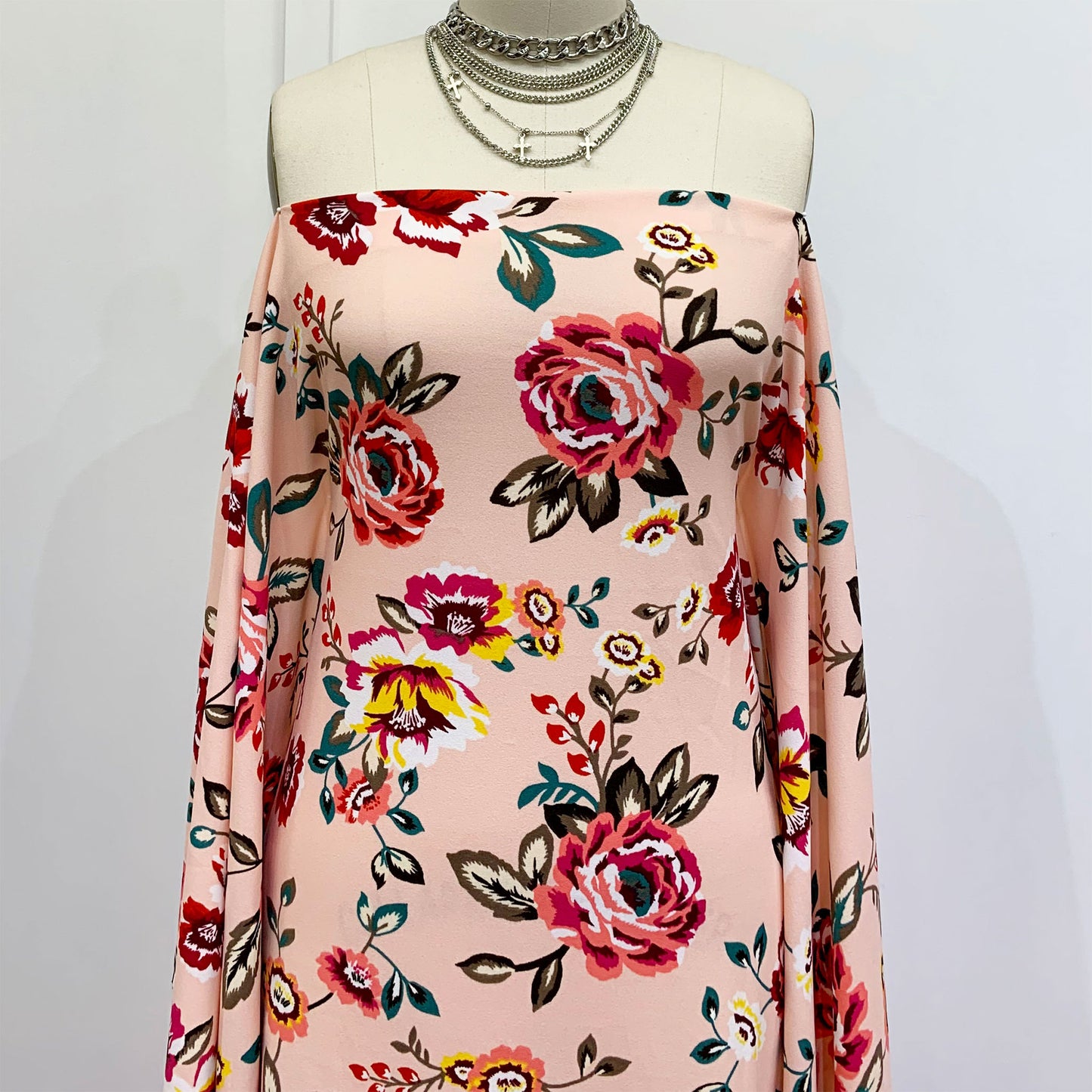 P-1435-702-PEACH-CORAL-YELLOW - PRINTED SCUBA CREPE 97% POLY 3% SPANDEX