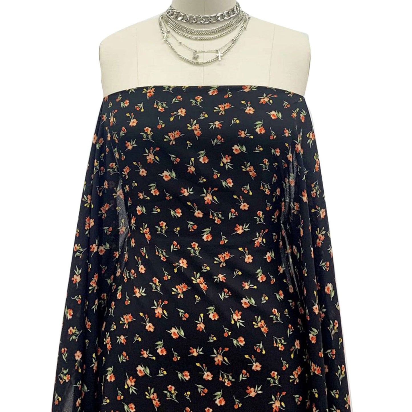 P-1461-504-BLACK-CANTALOUPE - PRINTED WOOL DOBBY 100% POLYESTER