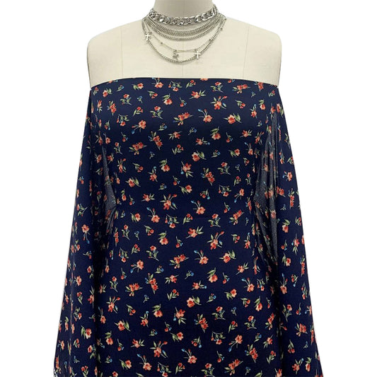 P-1461-504-NAVY-CORAL - PRINTED WOOL DOBBY 100% POLYESTER