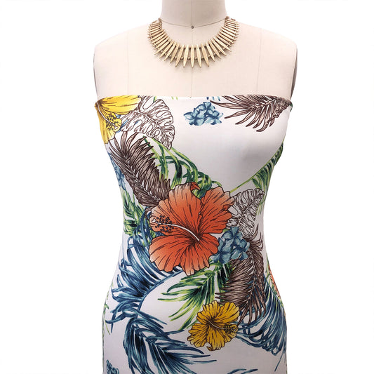 P-1463-800-OFF-WHITE-TANGERINE - PRINTED VENEZIA 92% POLY 8% SPANDEX