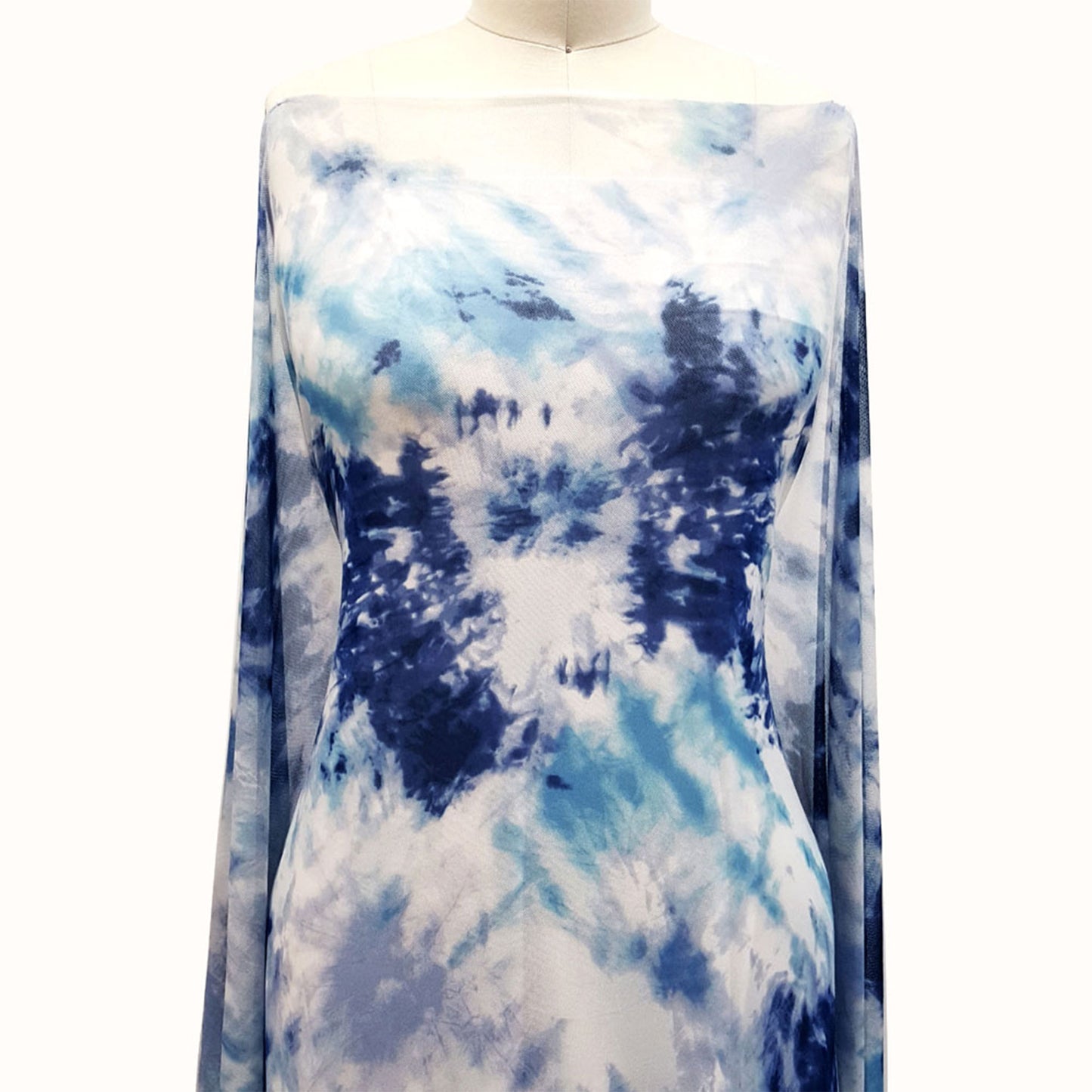 P-1470-453-NAVY-AQUA - PRINTED TIE DYE POLY POWER MESH 92%POLY 8%SPANDEX