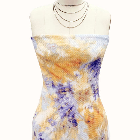 P-1470-453-PERIWINKLE-MANGO - PRINTED POLY POWER MESH 92%POLY 8%SPANDEX