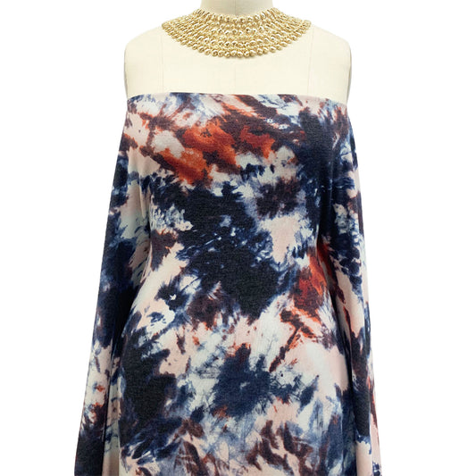 P-1470-506-INDIGO-RUST - PRINTED FRENCH TERRY 63%POLY 33%RAYON 4% SPANDEX