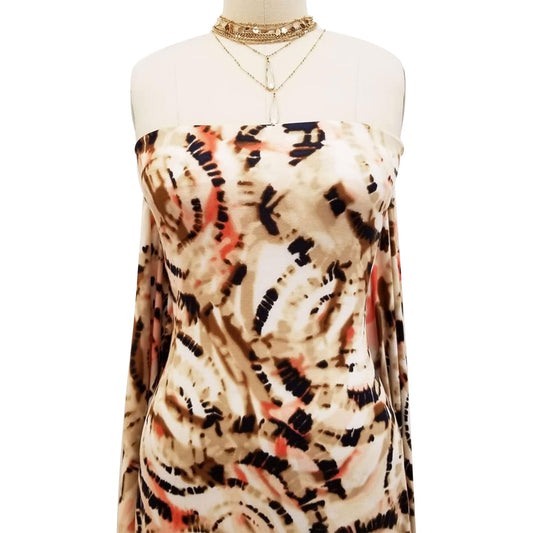 P-1478-HVY-RSJ-INK-BROWN-PEACH - PRINT RSJ 95% RAYON 5% SPANDEX JERSEY