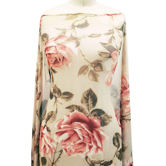 P-1493-453-TAUPE-PAPRIKA - PRINTED POLY POWER MESH 92%POLY 8%SPANDEX