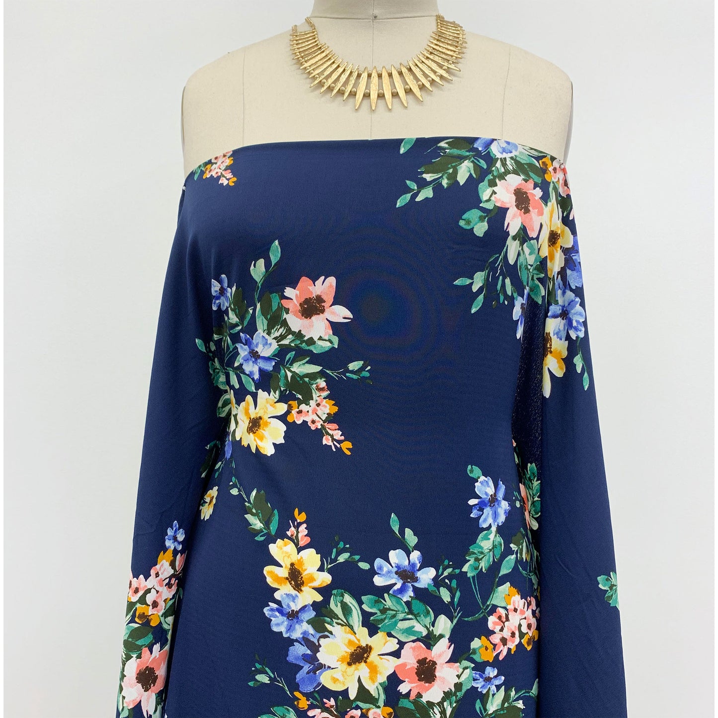 P-1496-754-NAVY-PEACH - PRINTED POLY MOROCCAN 100% POLY