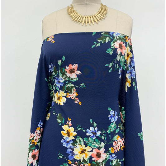 P-1496-754-NAVY-PEACH - PRINTED POLY MOROCCAN 100% POLY