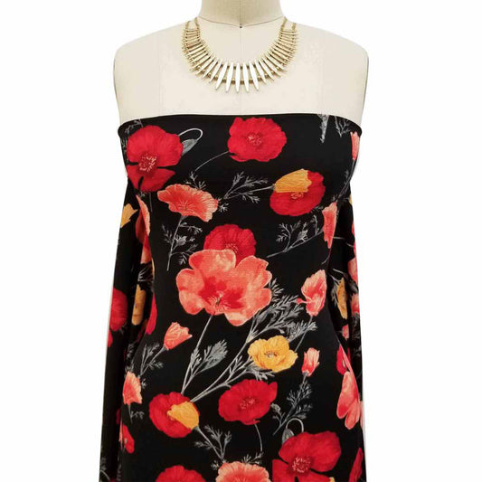 P-150-586-BLACK-RED - PRINTED CREPE CHIFFON 97% POLY 3% SPANDEX