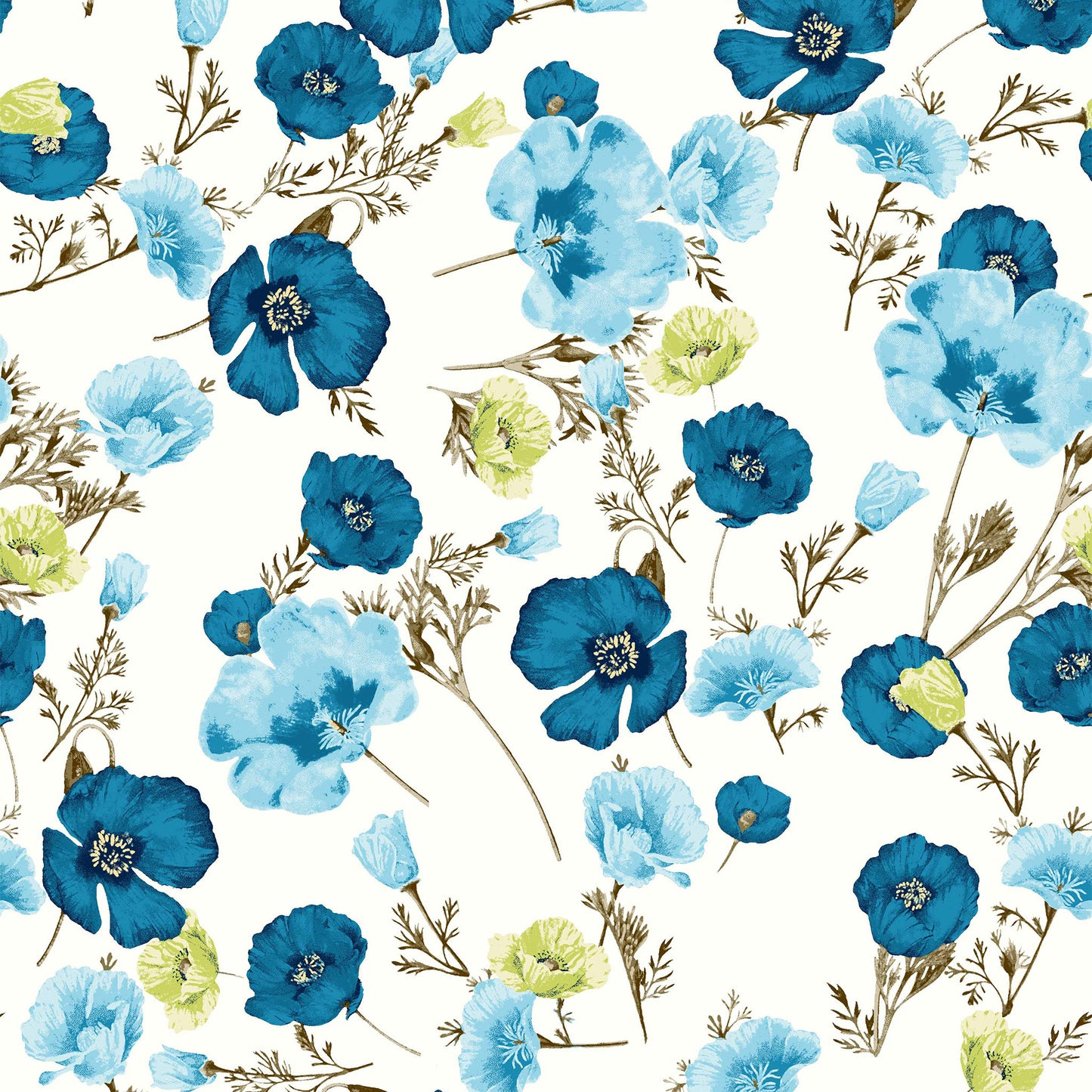 P-150-586-OFFWHITE-CERULEAN - PRINTED CREPE CHIFFON 97% POLY 3% SPANDEX