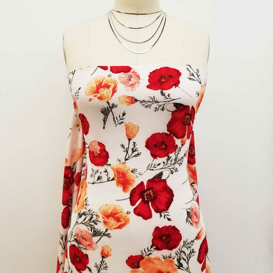 P-150-586-OFFWHITE-RED - PRINTED CREPE CHIFFON 97% POLY 3% SPANDEX