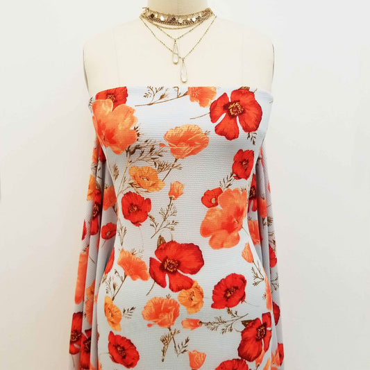 P-150-586-PALE-BLUE-ORANGE - PRINTED CREPE CHIFFON 97% POLY 3% SPANDEX