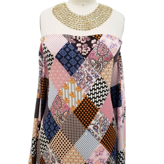 P-1517-636-CHOCOLATE-DUSTY-PINK - PRINTED CREPON 100% RAYON CREPON