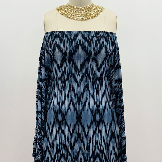 P-1522-761-INDIGO-DENIM - PRINTED TIE DYE 4X2 RIB 96% POLY 4% SPANDEX