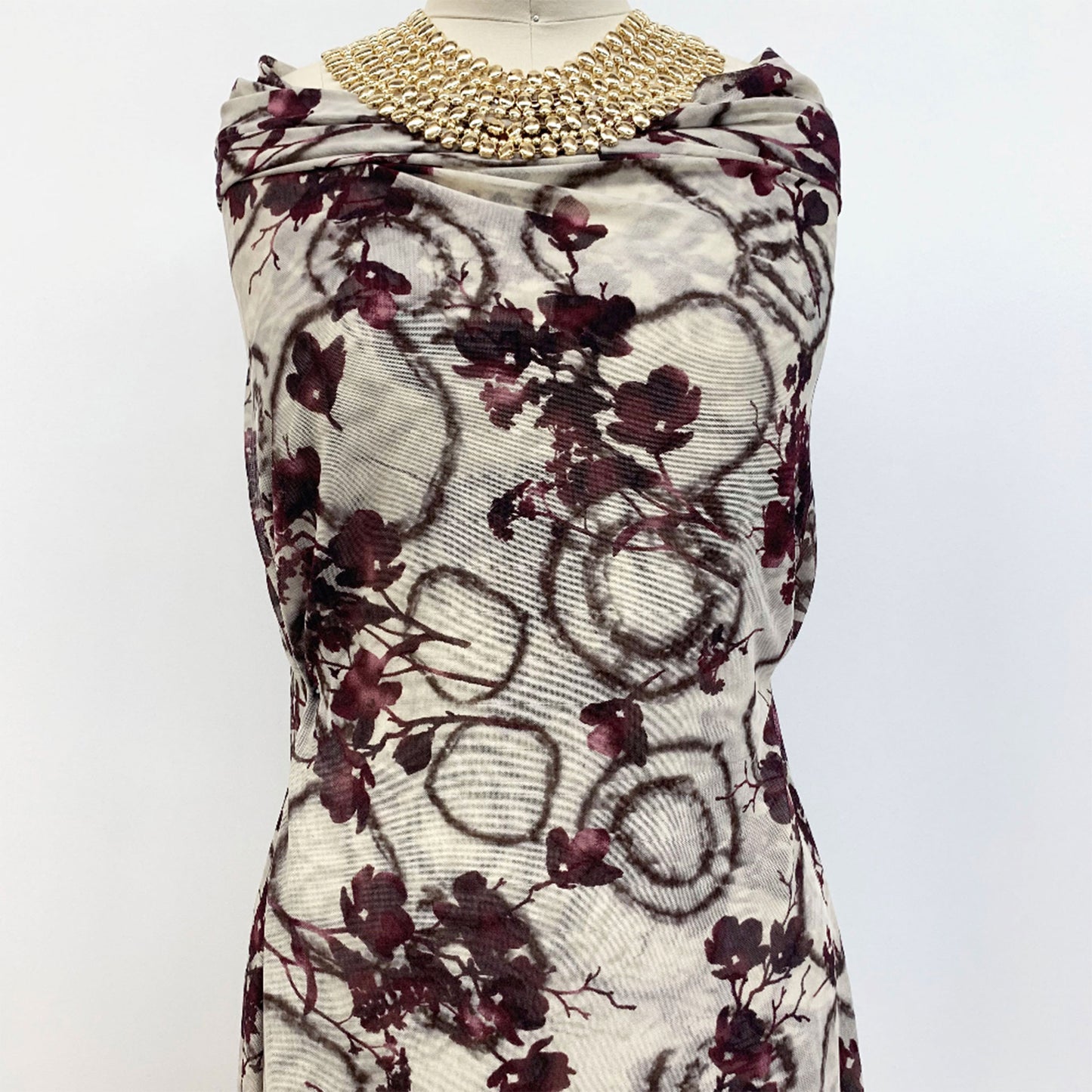 P-1525-453-FOG-WINE - PRINTED POLY POWER MESH 92%POLY 8%SPANDEX