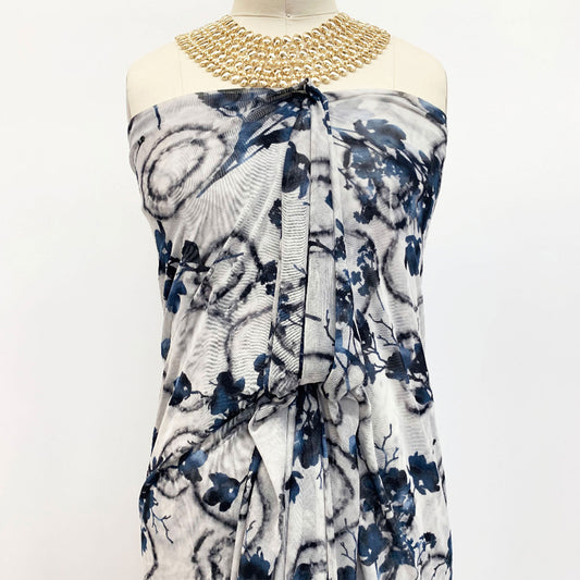 P-1525-453-SILVER-ALPINE-BLUE - PRINTED POLY POWER MESH 92%POLY 8%SPANDEX