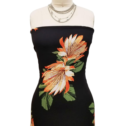 P-1528-504-BLACK-PEACH - PRINTED WOOL DOBBY 100% POLYESTER